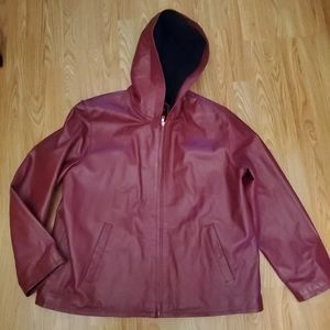 Metrostyle Leather Jacket womens Large Burgundy Hooded fleece lined